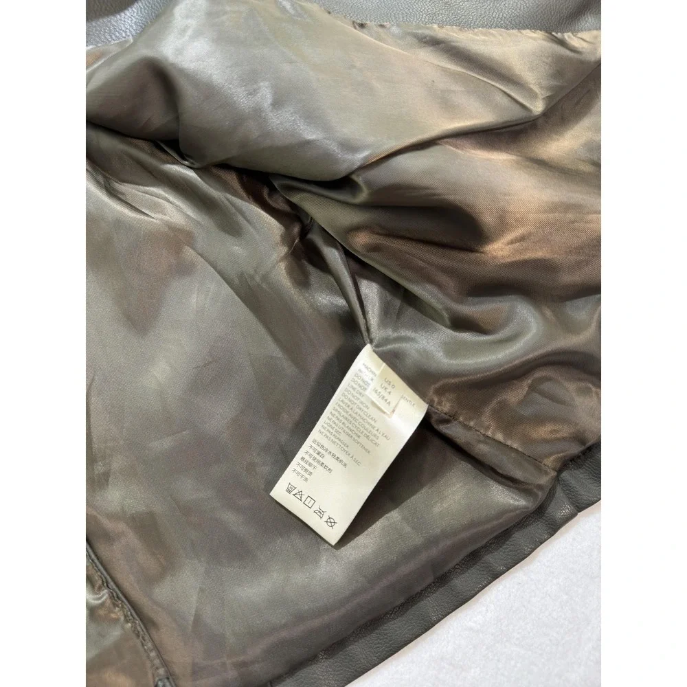 Maeve By Anthropologie Coat Womens Large Gray Faux Leather Fur Collar Winter - Picture 7 of 10